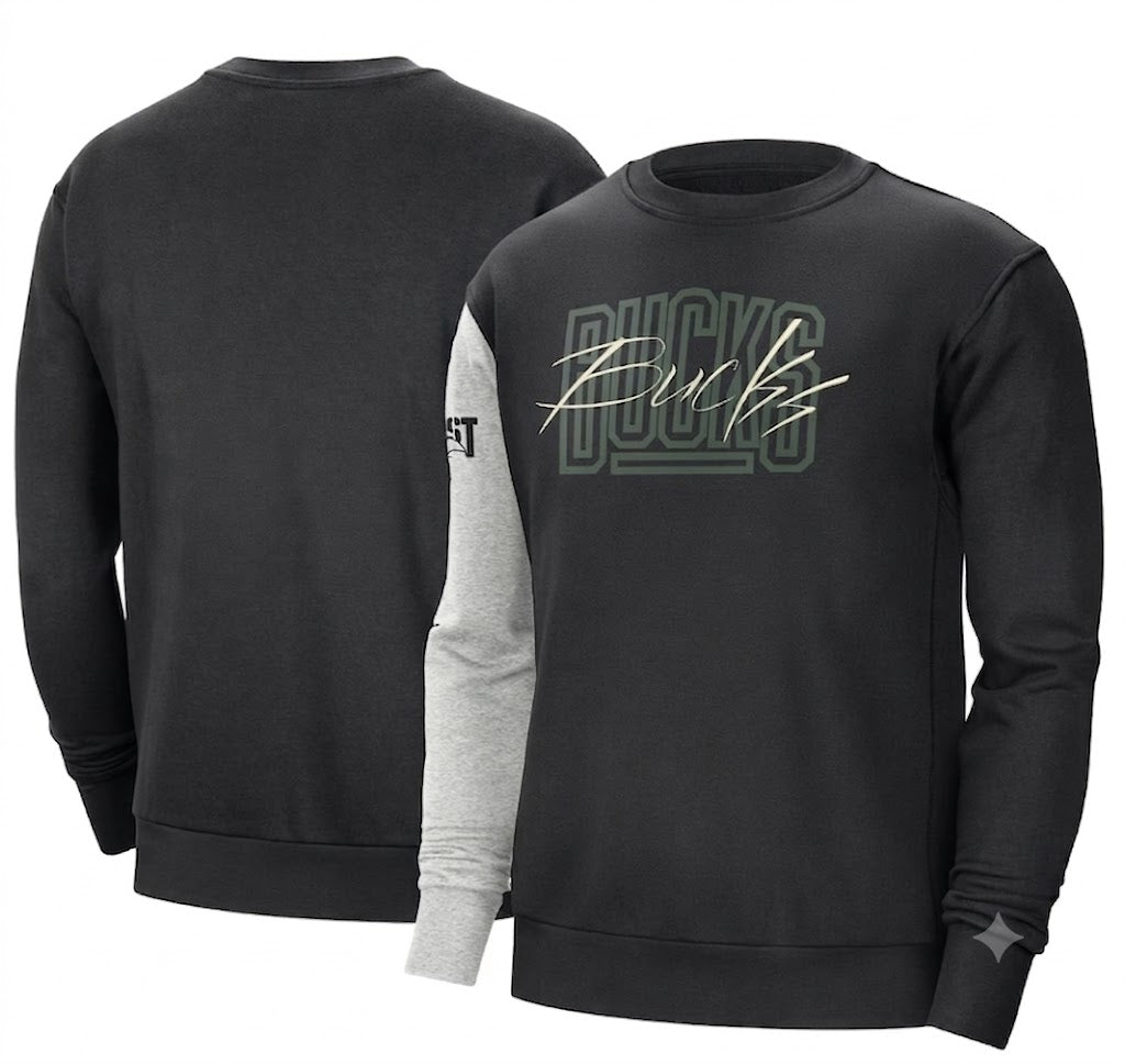 Milwaukee Bucks Nike Courtside Versus Force & Flight Pullover Sweatshirt - Black/Heather Gray