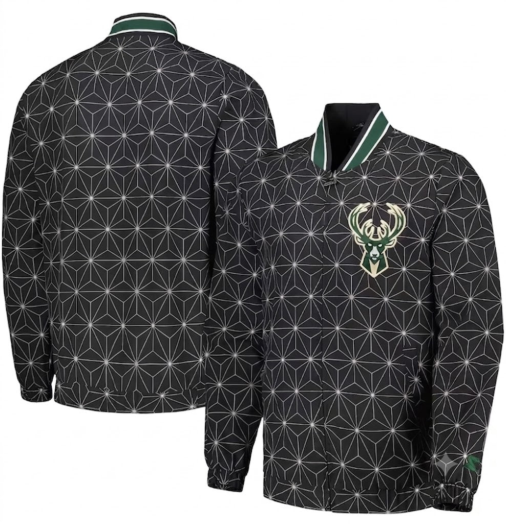 Milwaukee Bucks Starter In-Field Play Fashion Satin Full-Zip Varsity Jacket - Black