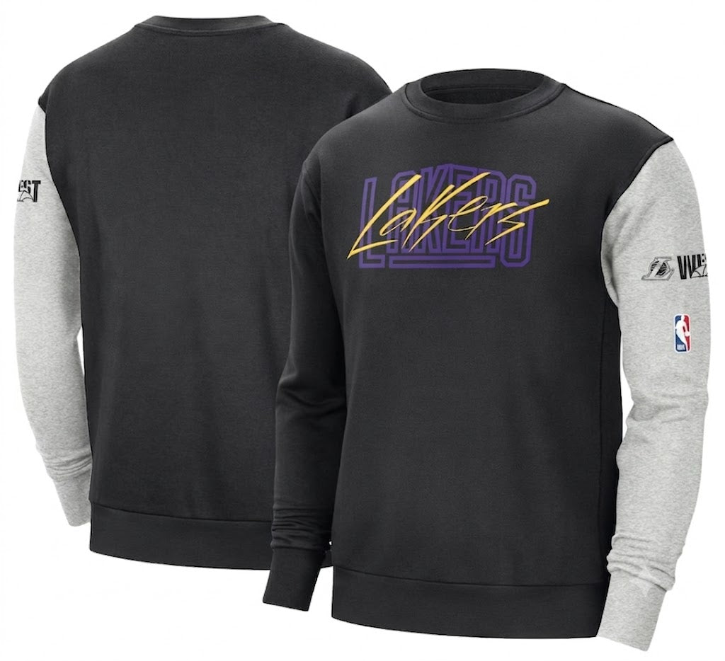 Los Angeles Lakers Nike Courtside Versus Force & Flight Pullover Sweatshirt - Black/Heather Gray
