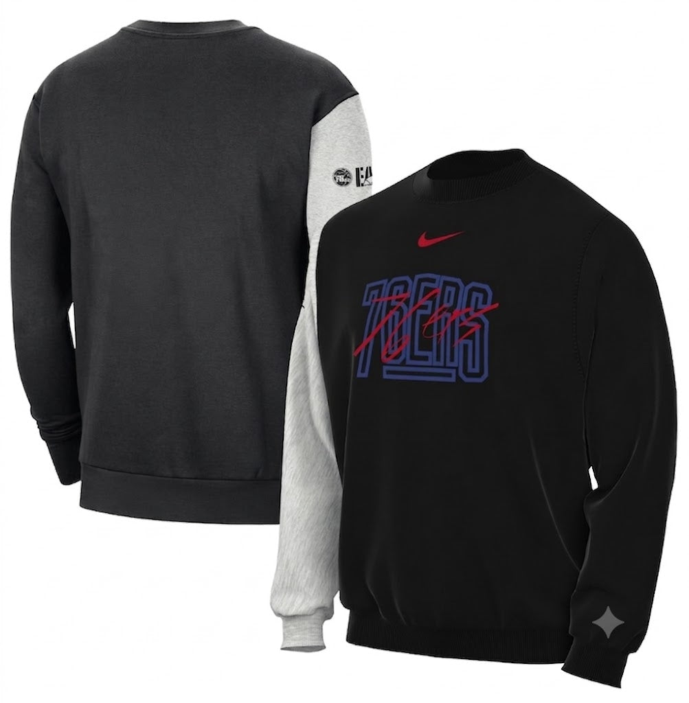 Philadelphia 76ers Nike Courtside Versus Force & Flight Pullover Sweatshirt - Black/Heather Gray
