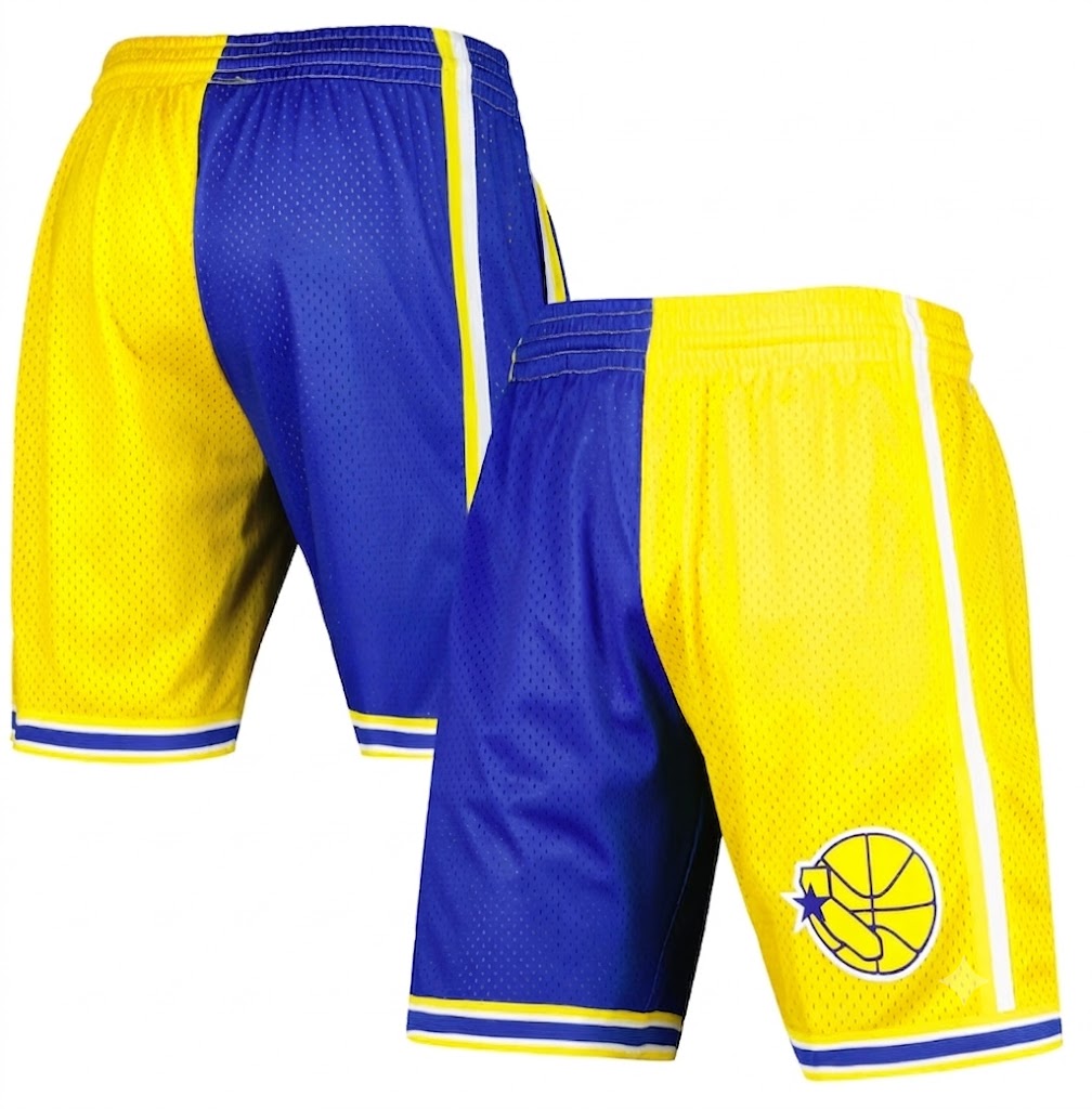 Golden State Warriors Mitchell & Ness Hardwood Classics 1995 Split Swingman Shorts - Royal/Gold