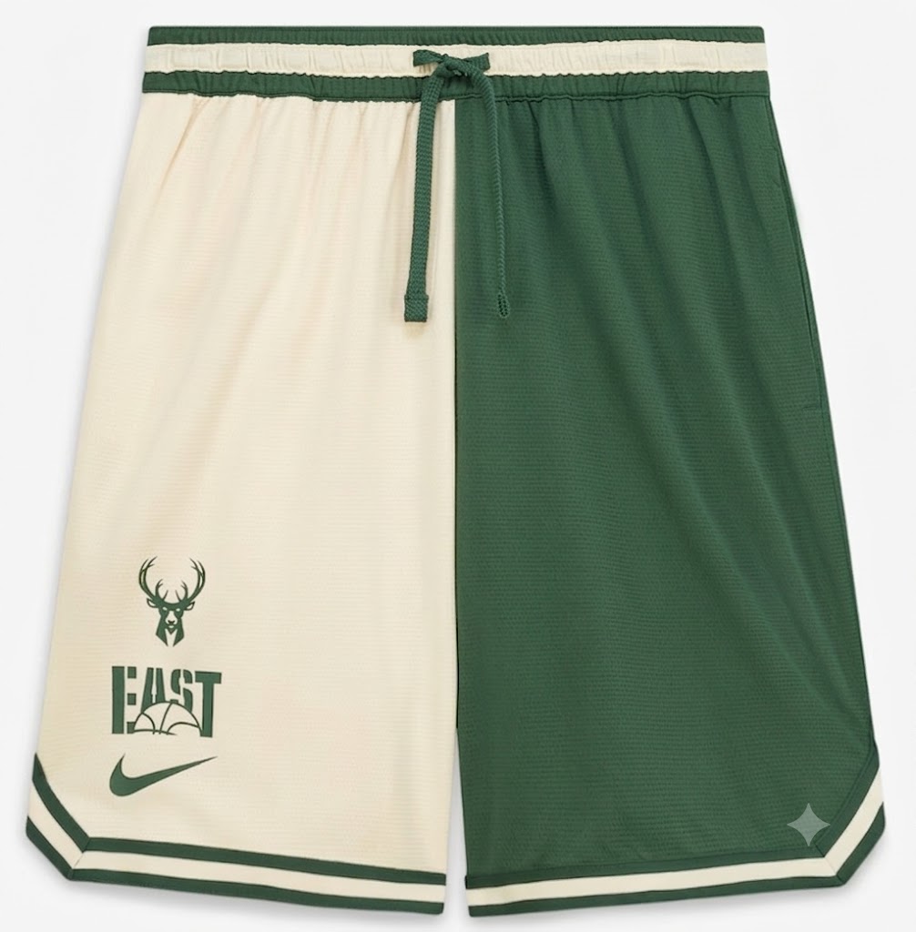 Milwaukee Bucks Nike Courtside Versus Force Split DNA Performance Shorts - Hunter Green/Cream