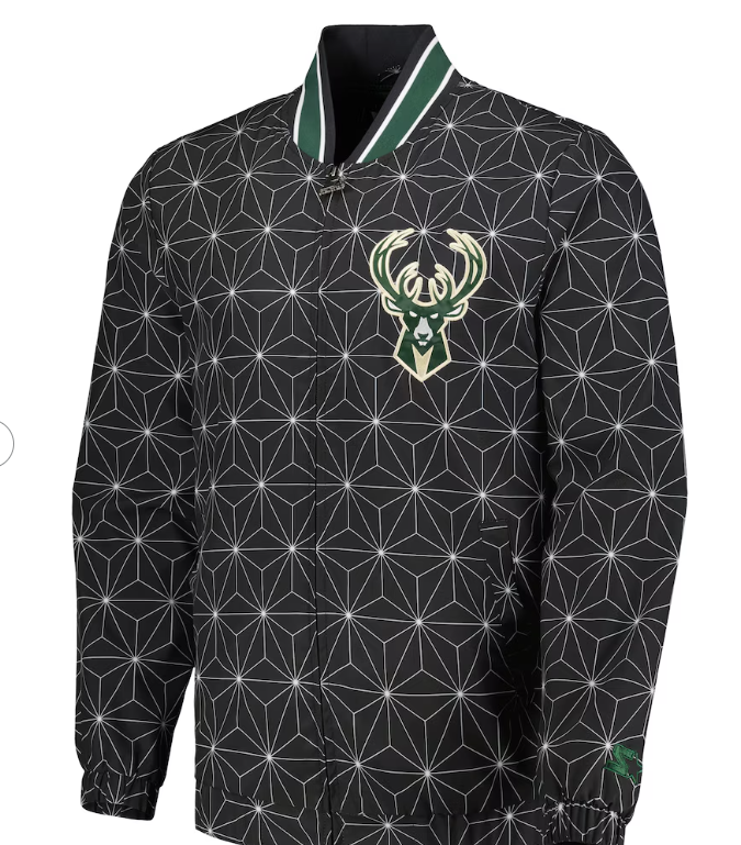 Milwaukee Bucks Starter In-Field Play Fashion Satin Full-Zip Varsity Jacket - Black