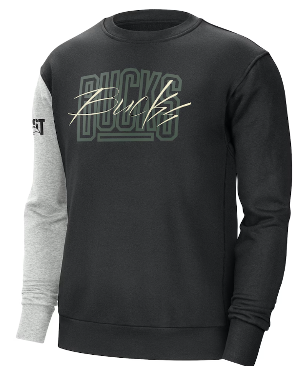 Milwaukee Bucks Nike Courtside Versus Force & Flight Pullover Sweatshirt - Black/Heather Gray