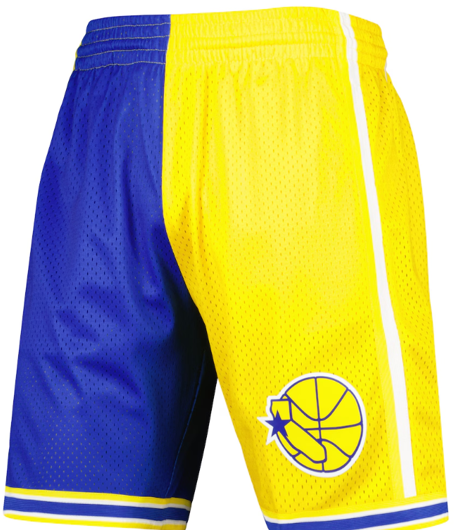 Golden State Warriors Mitchell & Ness Hardwood Classics 1995 Split Swingman Shorts - Royal/Gold