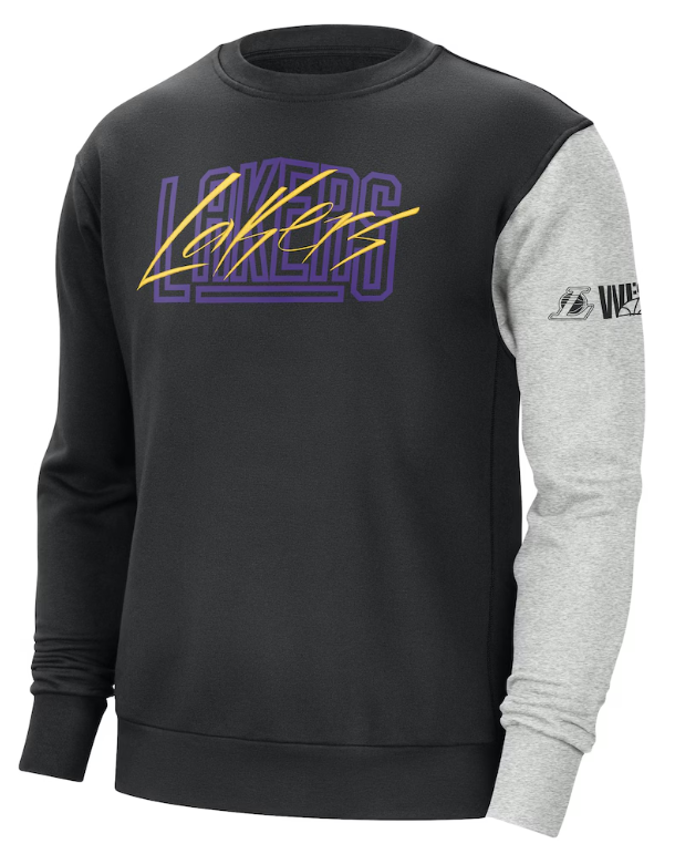 Los Angeles Lakers Nike Courtside Versus Force & Flight Pullover Sweatshirt - Black/Heather Gray