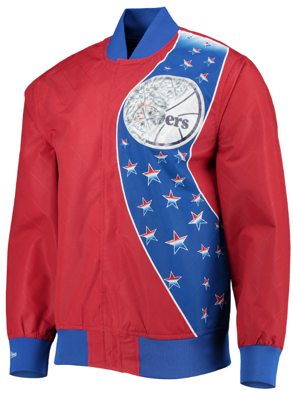 Philadelphia 76ers Mitchell & Ness Hardwood Classics 75th Anniversary Authentic Warmup Full-Snap Jacket - Red