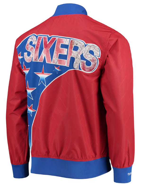 Philadelphia 76ers Mitchell & Ness Hardwood Classics 75th Anniversary Authentic Warmup Full-Snap Jacket - Red