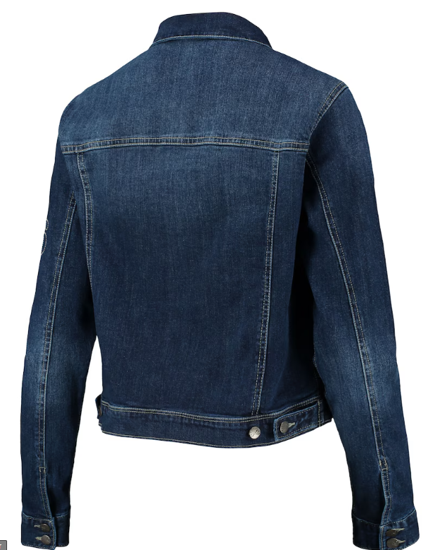 Philadelphia 76ers Lusso Women's Georgie Swarovski Crystals Button-Up Denim Jacket - Blue