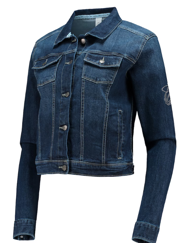Miami Heat Lusso Women's Georgie Swarovski Crystals Button-Up Denim Jacket - Blue