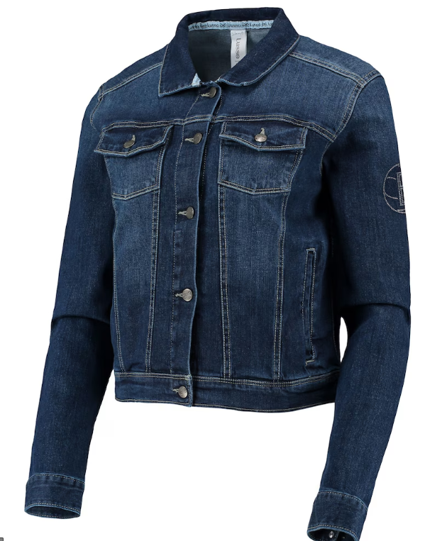 Brooklyn Nets Lusso Women's Georgie Swarovski Crystals Button-Up Denim Jacket - Blue