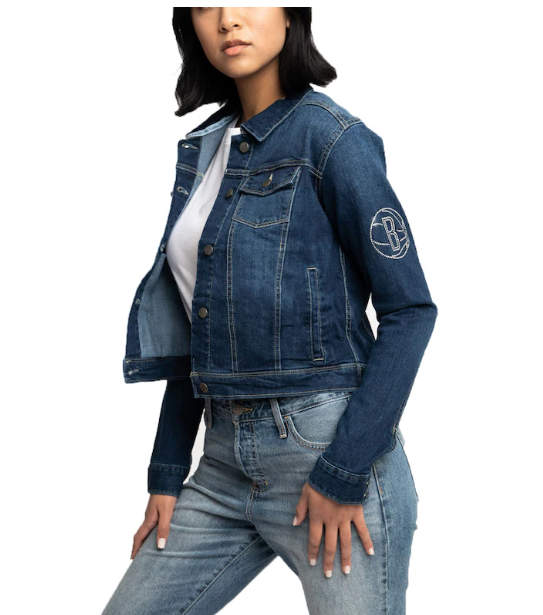 Brooklyn Nets Lusso Women's Georgie Swarovski Crystals Button-Up Denim Jacket - Blue