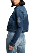 Brooklyn Nets Lusso Women's Georgie Swarovski Crystals Button-Up Denim Jacket - Blue