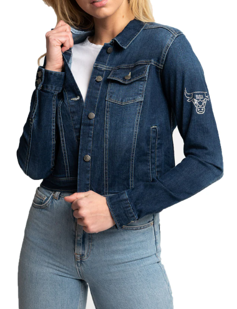 Chicago Bulls Lusso Women's Georgie Swarovski Crystals Button-Up Denim Jacket - Blue