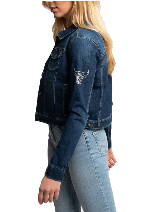Chicago Bulls Lusso Women's Georgie Swarovski Crystals Button-Up Denim Jacket - Blue