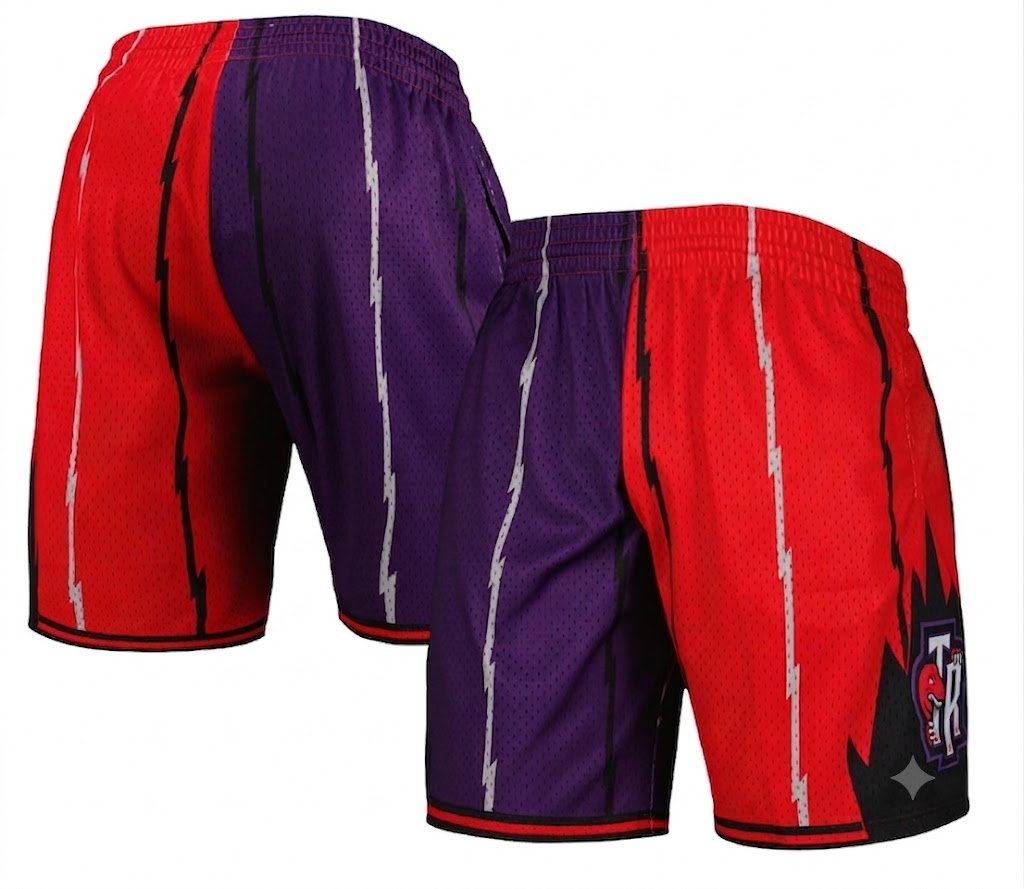 Toronto Raptors Mitchell & Ness Hardwood Classics 1998 Split Swingman Shorts - Purple/Red