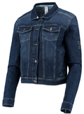 Philadelphia 76ers Lusso Women's Georgie Swarovski Crystals Button-Up Denim Jacket - Blue